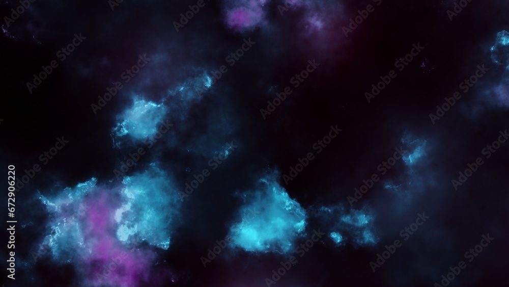 Space scene. Dark blue nebula with stars in cosmos. 3D rendering