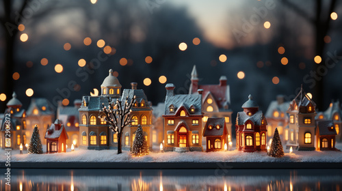 Background toy decoration winter Christmas village illuminated © bmf-foto.de
