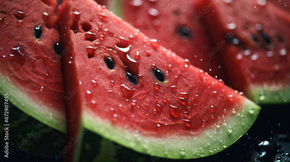 Delicious beautiful watermelon on dark background. Close-up image of a red watermelon Delicious beautiful watermelon on dark background. Close-up image of a red watermelon