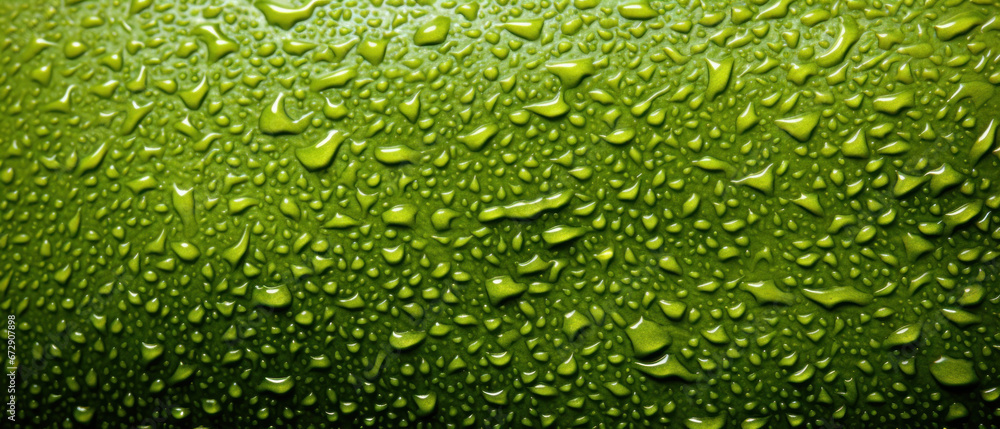 Vibrant green leaf with raindrops.