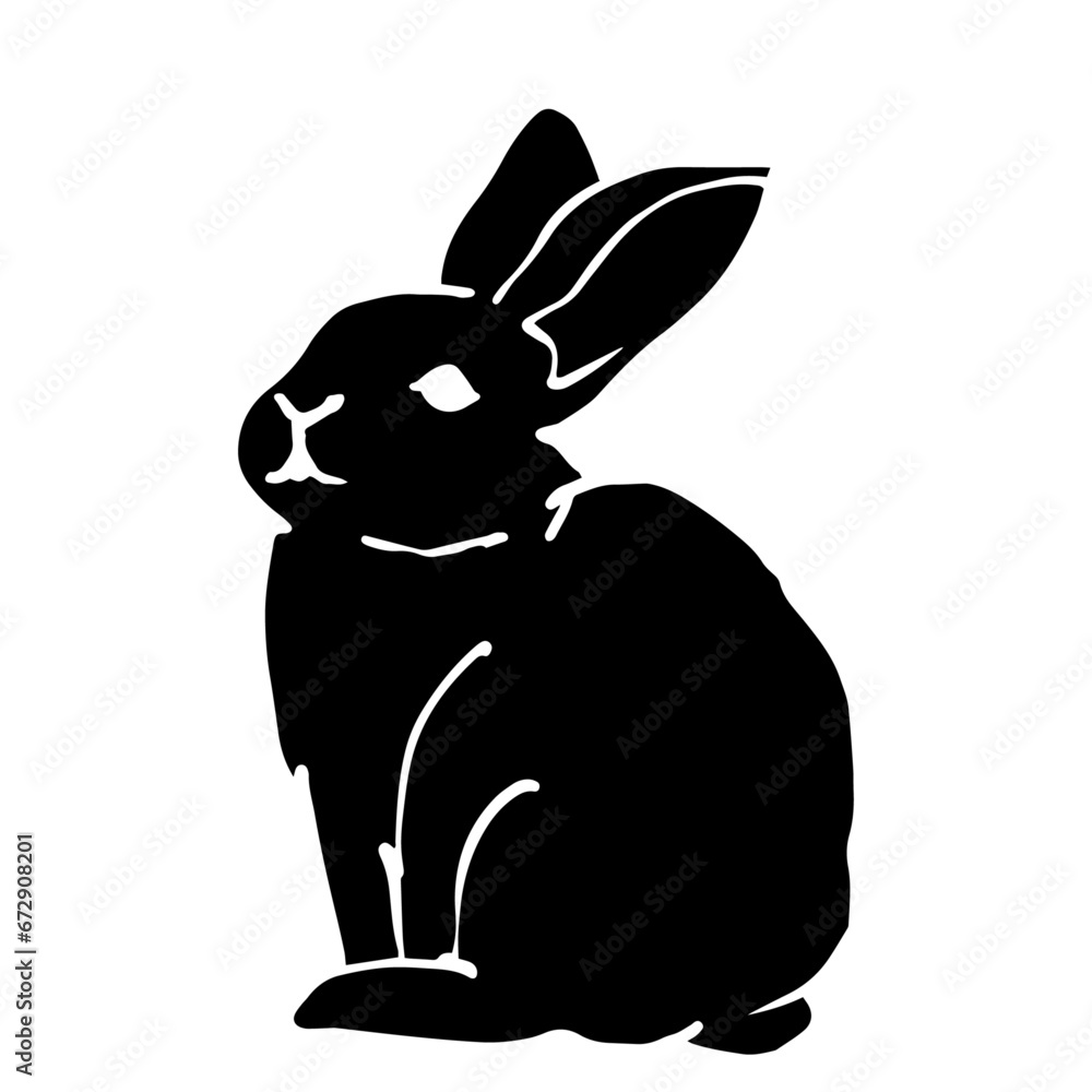 Obraz premium Silhouette, doodles of a forest herbivore animal rabbit, hare. Vector graphics.