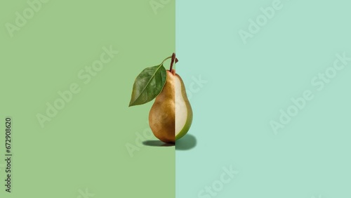 Wallpaper Mural Stop motion Cut and whole Pear appear and disappear on pastel background. High quality video 4K. Detailed stop motion video. Background or wallpaper in food and drinks videos. Torontodigital.ca