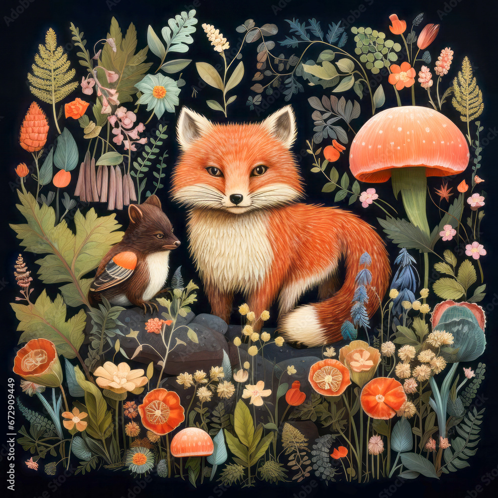 Fototapeta premium Enchanted Forest Fauna Playtime