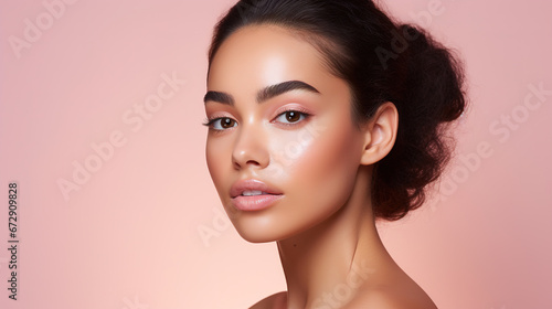 Beauty image of South American women (skin care, body care, beauty salon, healthy), on isolated background with empty copy space