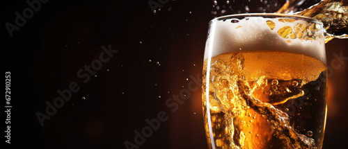 Golden beer pour, frothy head, effervescent allure.