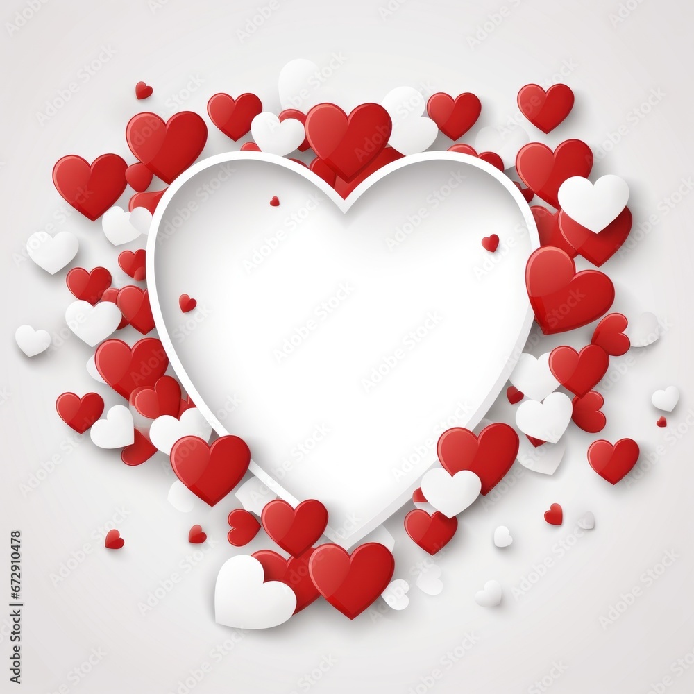 Heart shaped frame made of small hearts on a white isolated background