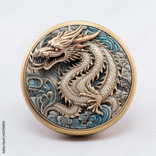 golden dragon ornament on white isolated background 