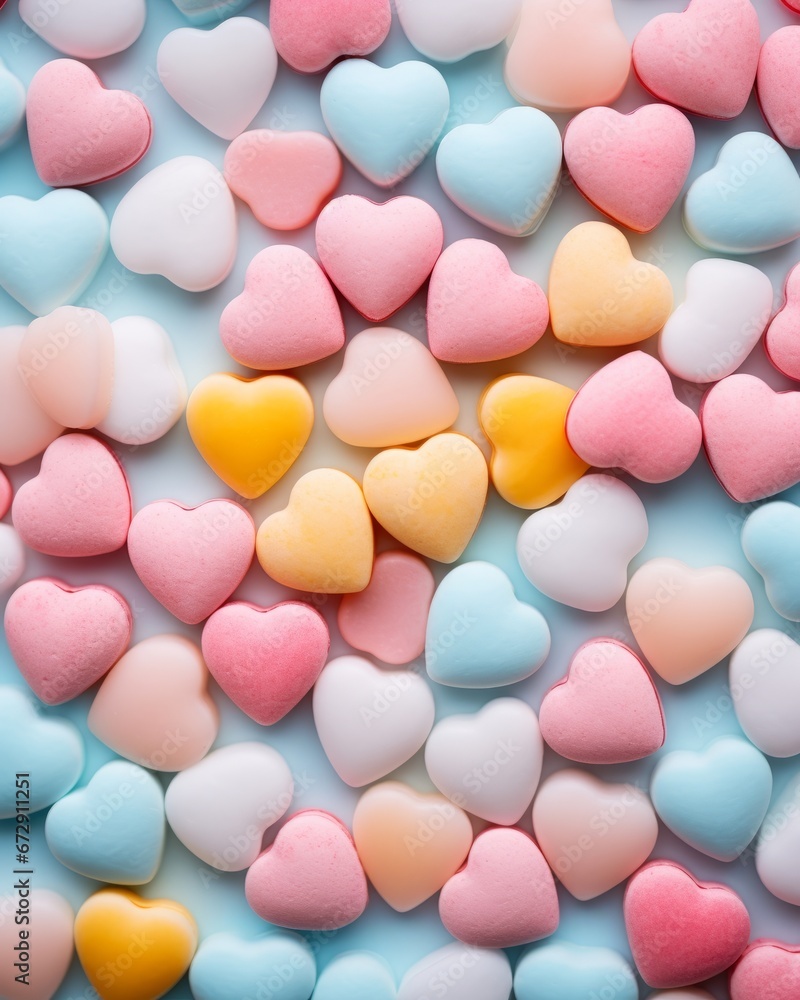 High angle view of a heart shaped box filled with Valentine's Day Candies. The heart shaped candy is blank and ready for your message.