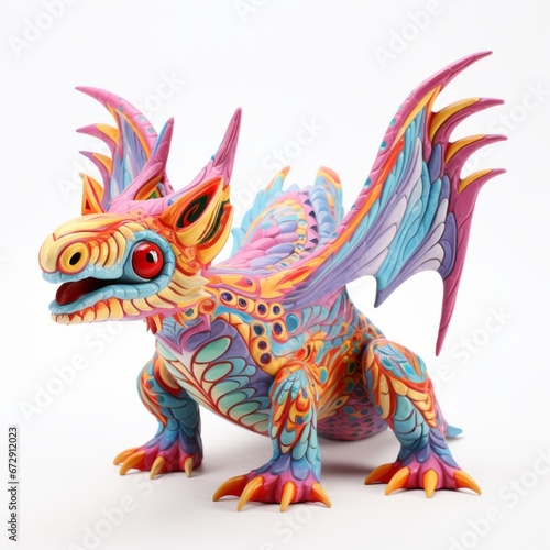 Chinese coloured dragon statue isolate on white background.