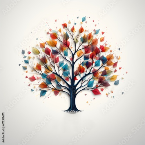 abstract tree with colourful splashes on white isolated background. Illustration for T shirt design. Easy to submilation printing
