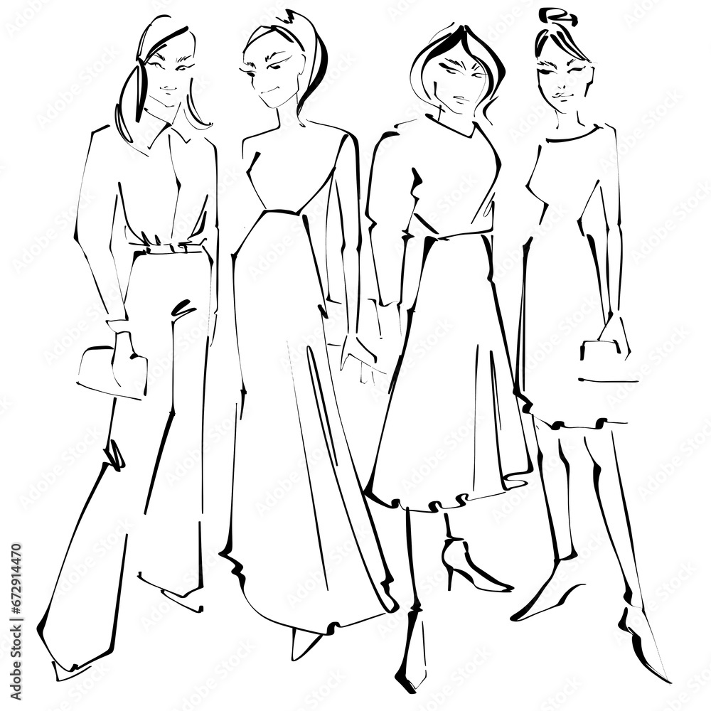 Sketch Fashion Illustration on a white background Woman in evening clothes croquis, an easy style of fashion illustration.
Sketch Fashion Illustration on a white background Woman in evening clothes croquis, an easy style of fashion illustration.