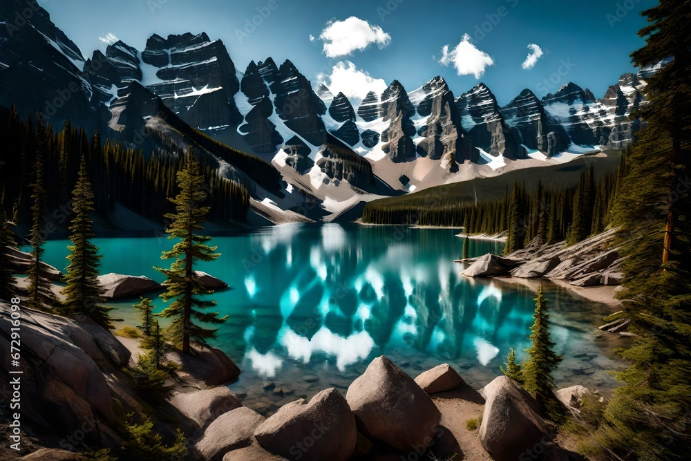 landscape with lake and mountains generated by AI technology	