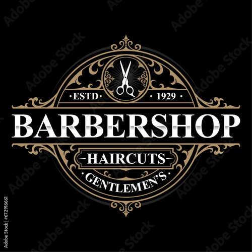 Vintage luxury logo design. Antique label. Suitable for barber shop wine shop signage beer brewing whiskey tattoo studio label salon.