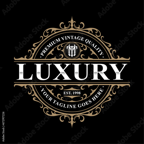 Vintage luxury logo design. Antique label. Suitable for barber shop wine shop signage beer brewing whiskey tattoo studio label salon.