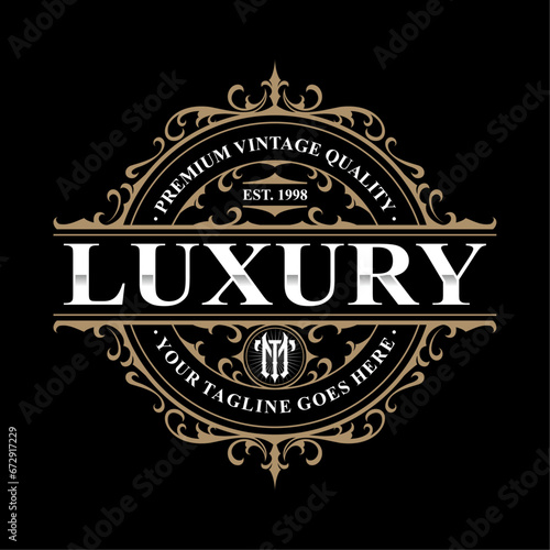 Vintage luxury logo design. Antique label. Suitable for whiskey barber shop tattoo studio label wine beer brewing salon shop signage.