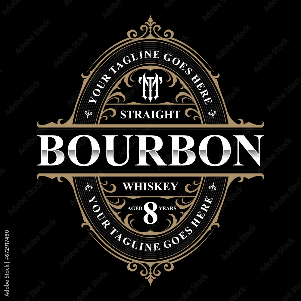 Vintage frame antique packaging label. Suitable for bourbon, wine, scotch, whiskey, wine, beer, rum, distillery, vodka, etc.