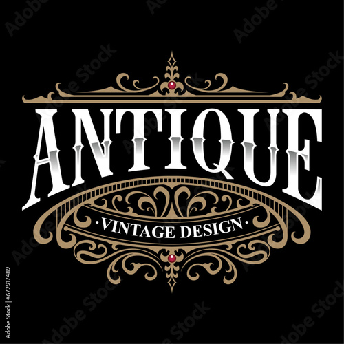 Vintage logo design. Antique label. Suitable for whiskey barber shop tattoo studio label wine beer brewing salon shop signage.
