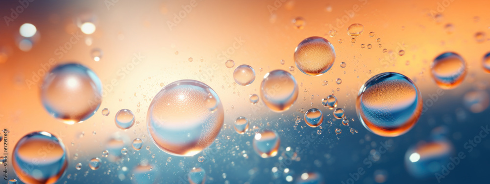 Macro water bubbles with a vibrant blue hue.