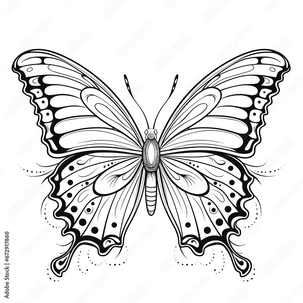 Hand drawn butterfly outline on white background Hand drawn butterfly outline on white background