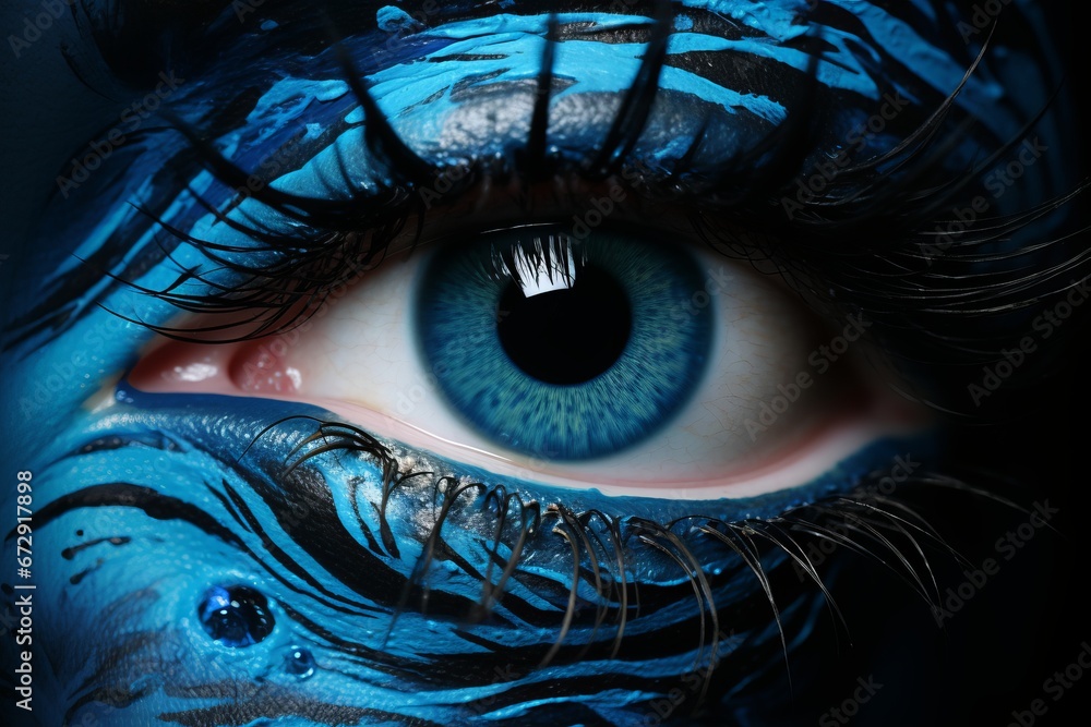Creative eye makeup in blue colors