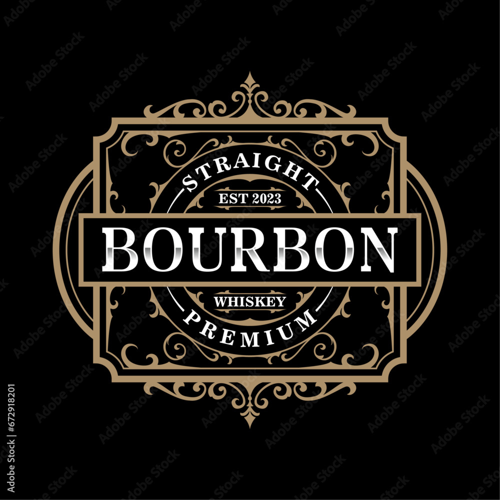 Vintage frame antique packaging label. Suitable for bourbon, vodka, scotch, wine, whiskey, beer, rum, distillery, etc.