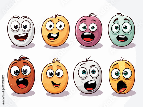 Drawing of 8 Emojis different expressions illustration separated, sweeping overdrawn lines.