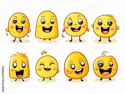 Drawing of 8 happy Emojis different expressions illustration separated, sweeping overdrawn lines.