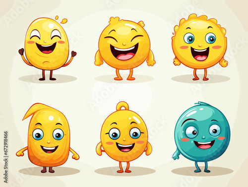 Drawing of 8 happy Emojis different expressions illustration separated, sweeping overdrawn lines.