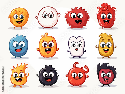 Drawing of 8 types Doodle Emoji face icon set illustration separated, sweeping overdrawn lines.