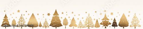 Gold Christmas trees in a horizontal row, Christmas Holiday, Winter illustration, vector illustration flat style background, banner, wallpaper, space for text © Minithalie