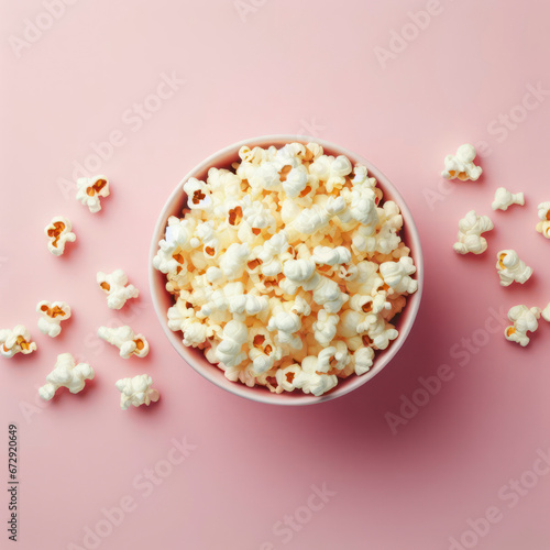 Lush delicious popcorn isolated on pastel flat pink background. ai generative
