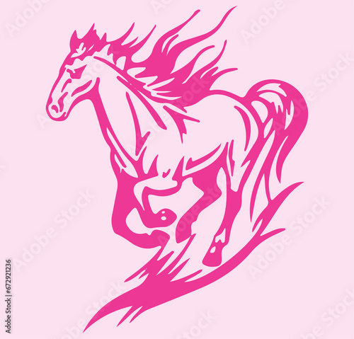 Illustration of a bright and vibrant pink horse against a light pink background