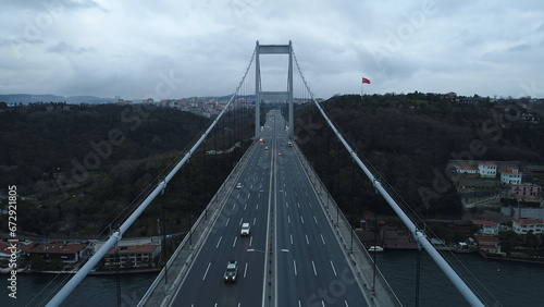 Aerial photo of the Bosphorus Bridge, Istanbul. aerial view of suspension bridge photo