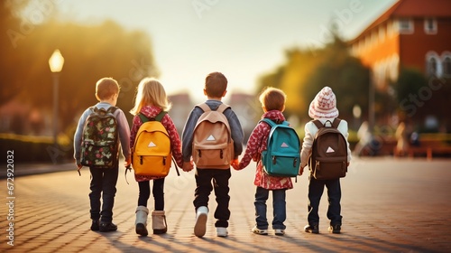 Back to Learning: Little Students with Backpacks Ready for School. Generative ai