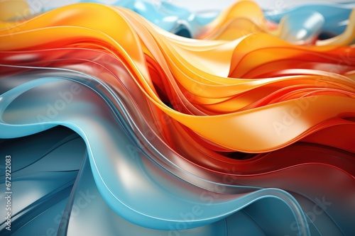 3d render of abstract wavy background with orange, blue and yellow colors