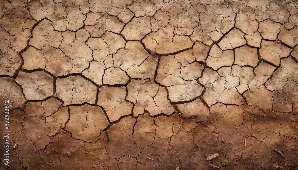 dry soil cracks, showcasing lack of water and the effect of global warming on earth - obrazy, fototapety, plakaty 