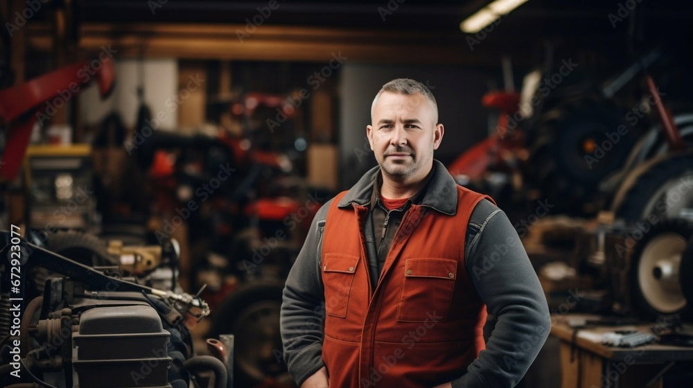 Assured Support: Tractor Salesman Guarantees Service and Parts in Workshop. Generative ai Assured Support: Tractor Salesman Guarantees Service and Parts in Workshop. Generative ai
