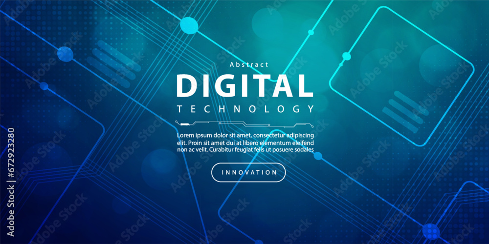 Digital technology futuristic blue green background, cyber nano information, abstract communication, innovation future tech data, internet network speed connection, Ai big data line dot illustration
