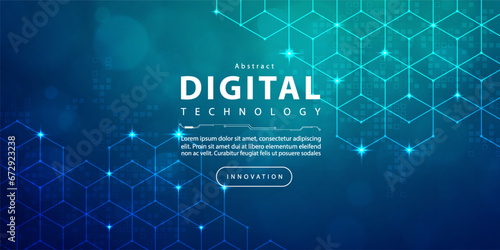 Digital technology futuristic blue green background, cyber nano information, abstract communication, innovation future tech data, internet network speed connection, Ai big data line dot illustration