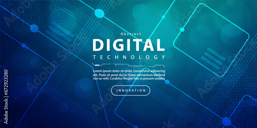 Digital technology futuristic blue green background, cyber nano information, abstract communication, innovation future tech data, internet network speed connection, Ai big data line dot illustration