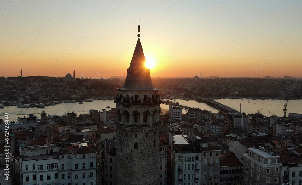 Fototapeta premium Aerial view galata tower with Golden Horn istanbul. aerial view of istanbul city 