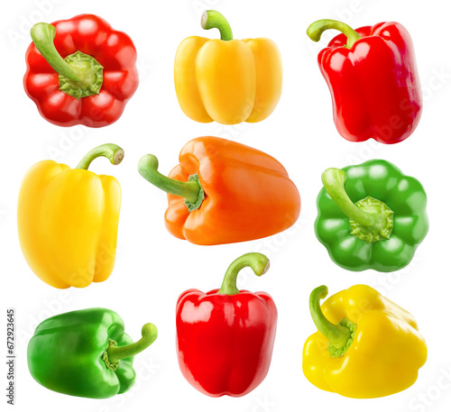 Collection of multicolored bell peppers (red, green, yellow, orange) cut out photo