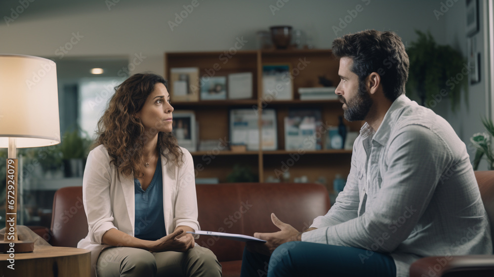 Patient talking with pyschologist counsellor during therapy session Patient talking with pyschologist counsellor during therapy session