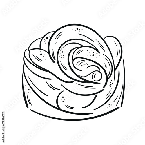 Cruffin or craffin kraffin line art sketch illustration. Outline vector logo. Contour isolated pictogram on white background For menu design, flyers, advertising, logo.