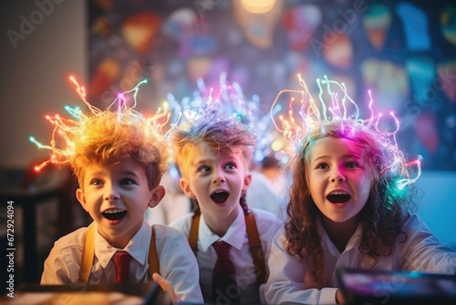 Children with vibrant, glowing lights in their hair, showcasing neurodiversity and the uniqueness of each child