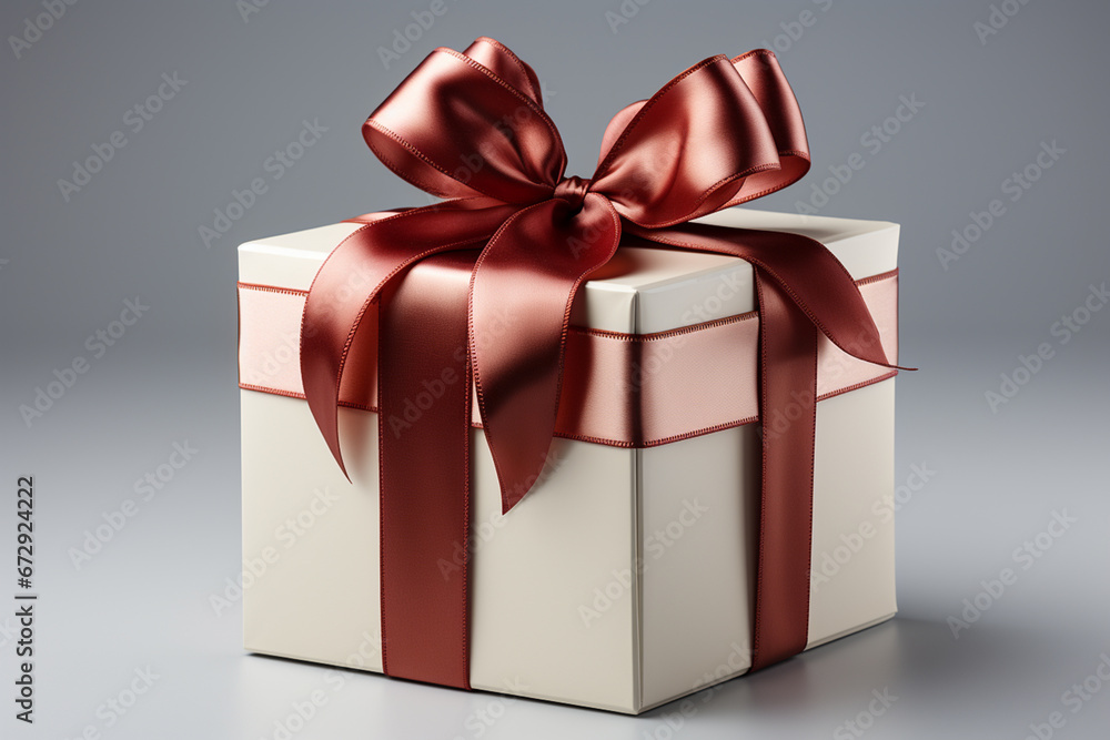 Gift box with red ribbon, gift package for holiday season or birthday Gift box with red ribbon, gift package for holiday season or birthday