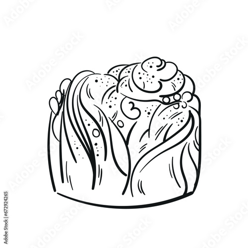 Cruffin or craffin kraffin line art sketch illustration. Outline vector logo. Contour isolated pictogram on white background For menu design, flyers, advertising, logo.