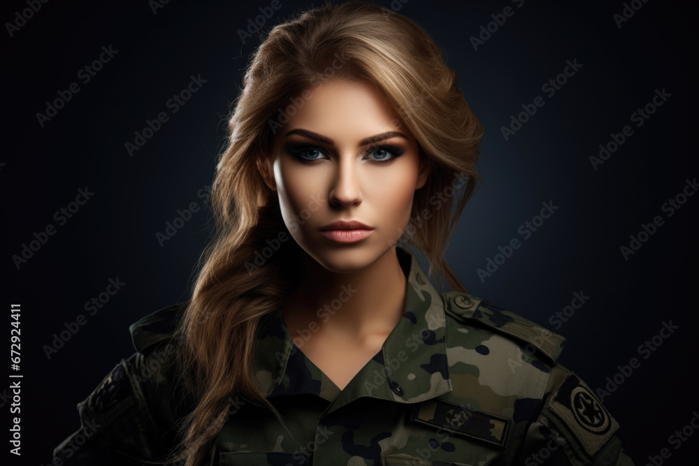 A woman in military uniform, dedicated and focused, symbolizes gender equality, challenging traditional gender roles, fostering an inclusive military environment A woman in military uniform, dedicated and focused, symbolizes gender equality, challenging traditional gender roles, fostering an inclusive military environment