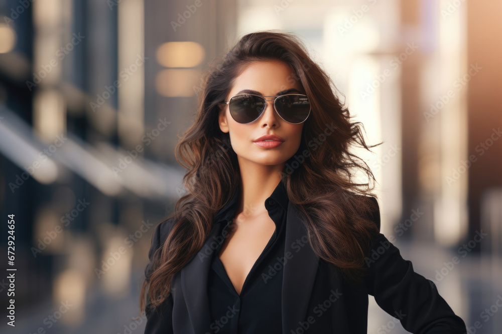 Inspiring business lady, promoting gender equality, embodies elegance, intelligence, and resilience in her corporate ensemble Inspiring business lady, promoting gender equality, embodies elegance, intelligence, and resilience in her corporate ensemble