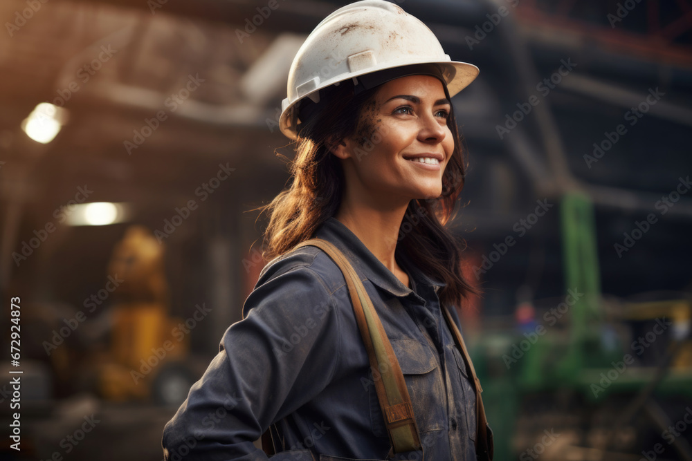 An inclusive female construction worker promoting diversity, skill, and professionalism in her job